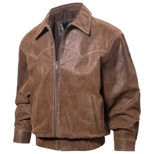 Alternative view of Men's Real Leather Brown Bomber Jacket