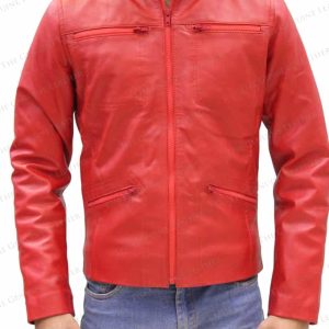 Alternative view of Men Red Retro Leather Jacket