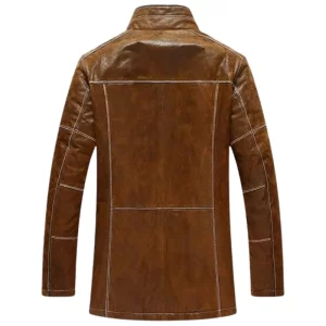 Alternative view of Men's Vintage Standing Collar Brown Winter Coat