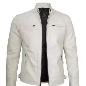 Alternative view of Mens Classic Cafe Racer Biker Quilted Leather Jacket