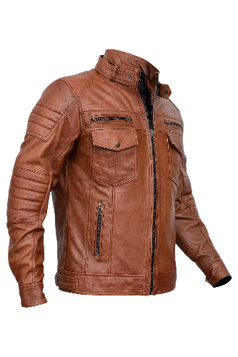 Mens Biker Brown Leather Jacket - Image 3