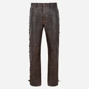 Men's Biker Laced Cowhide Leather Pant