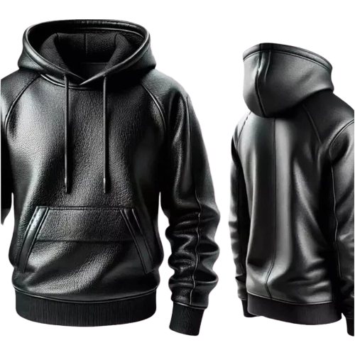 Men's Black Premium Hoodie Leather Jacket - Image 3