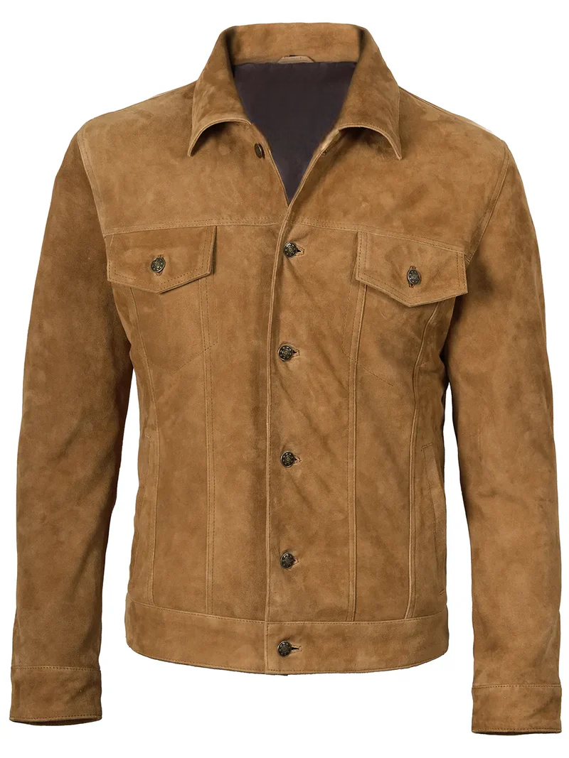 Logan Light Brown Trucker Suede Jacket - Image 2