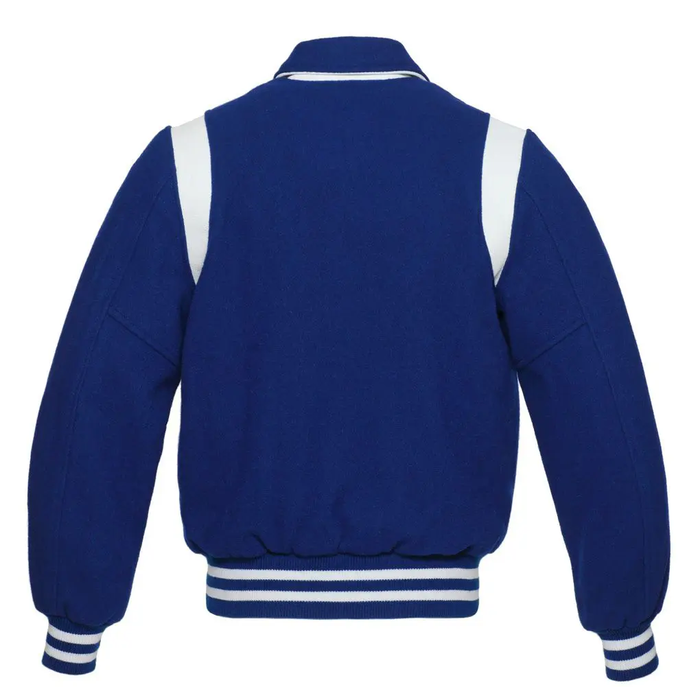 Mens Royal Blue Wool White Strip Varsity Jacket - Image 2
