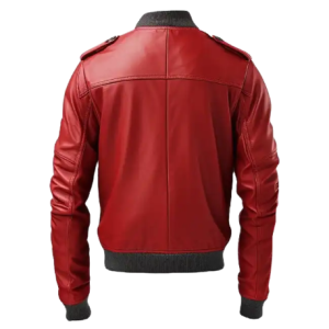 Alternative view of Men's Stylish Red Bomber Leather Jacket