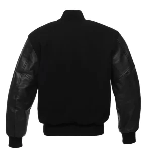 Alternative view of Men Black Wool Leather Sleeves Varsity Jacket