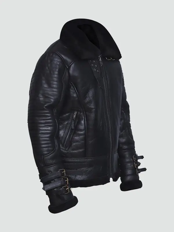 Mens Affliction Black Shearling Jacket - Image 3