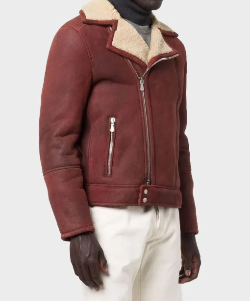 Men’s Aviator Burgundy Leather Jacket - Image 3