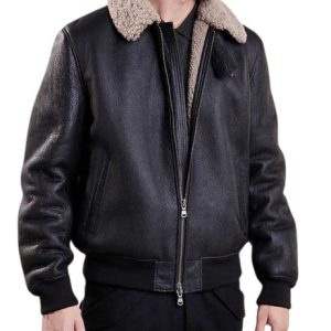 Alternative view of Mens Aviator Bomber Black Leather Jacket