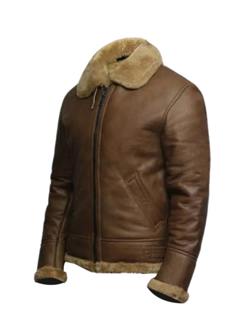 Men B3 Brown Shearling Leather Jacket - Image 3
