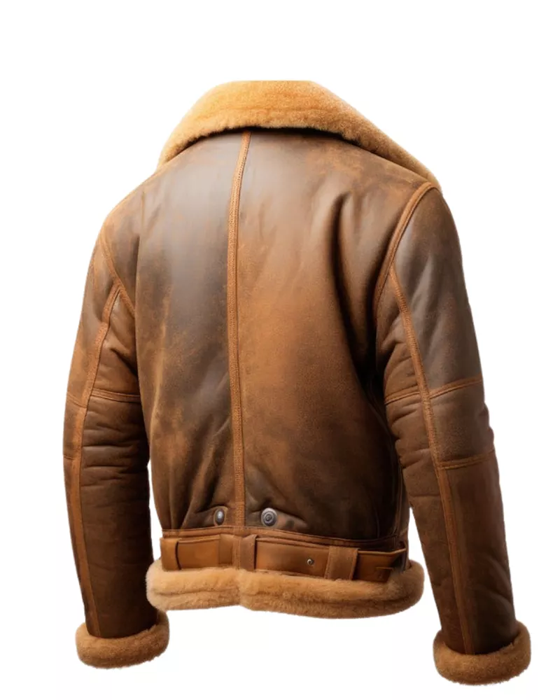 Men’s B3 Brown Shearling Leather Jacket - Image 2