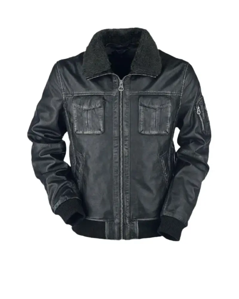 Mens Bike Racer Black Leather Jacket
