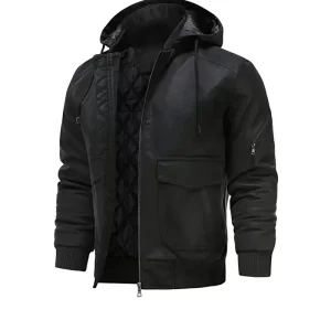 Men's Black Bomber Hooded Jacket