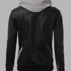 Alternative view of Mens Black Leather Hooded Jacket