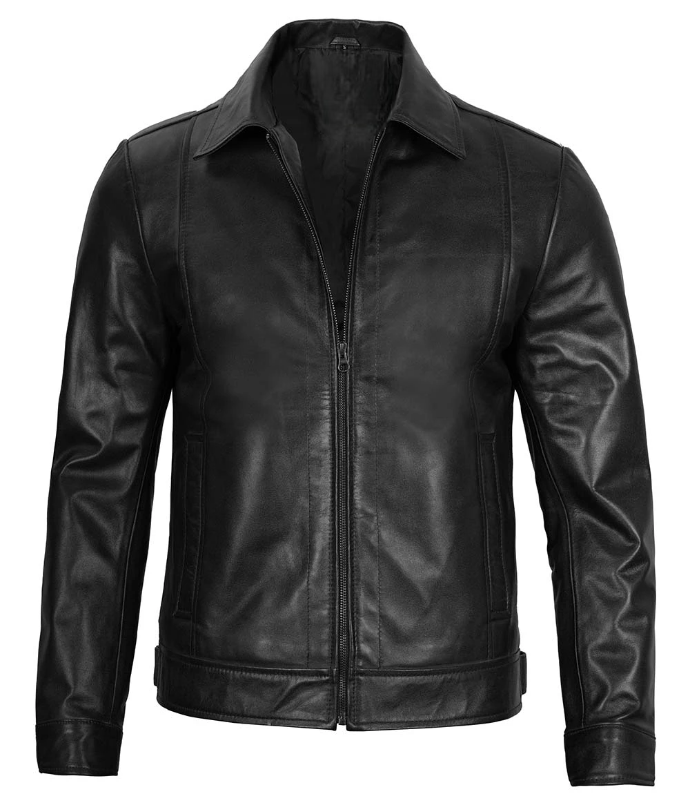 Men's Black Harrington Classic Leather Jacket - Image 3
