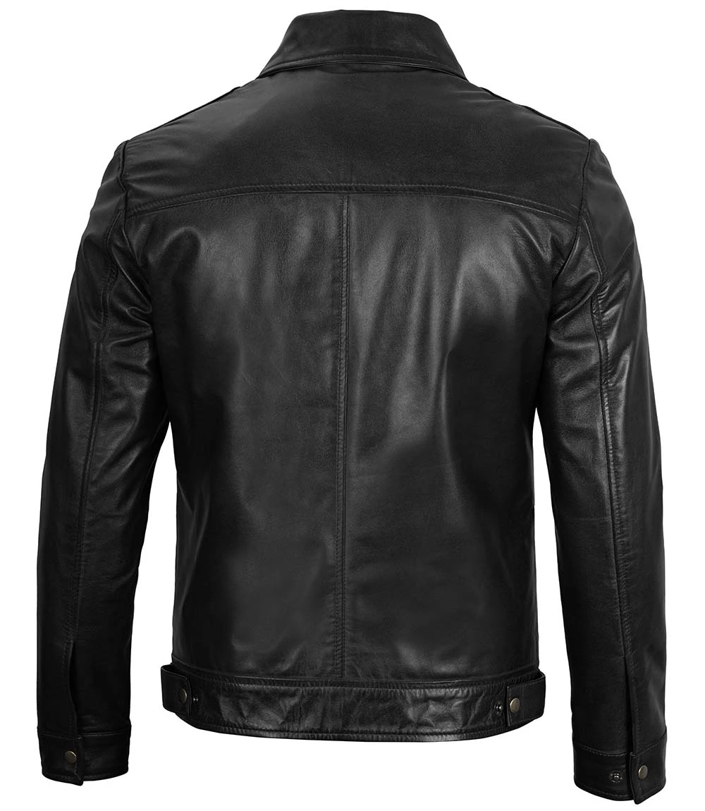 Men's Black Harrington Classic Leather Jacket - Image 5