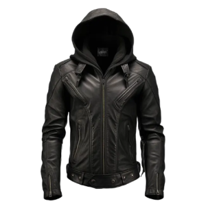 Mens Black Hooded Leather Jacket
