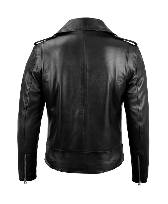 Women's Black Belted Motorcycle Leather Jacket - Image 2