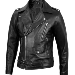 Women's Black Belted Motorcycle Leather Jacket