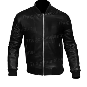 Mens Black Leather Bomber Jacket