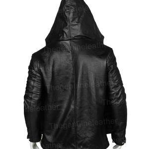 Alternative view of Mens Black Leather Jacket With Hood