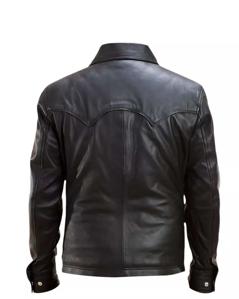 Black Mens Leather Shirt - Image 3