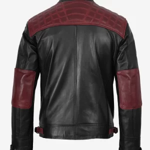 Alternative view of Men's Black and Maroon Biker Style Leather Jacket