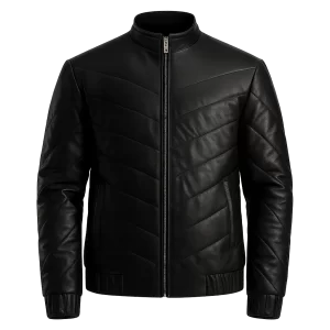 Men’s Black Puffer Leather Jacket