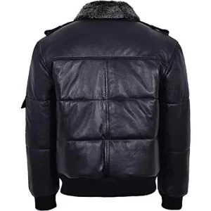 Alternative view of Men’s Black Shearling Puffer Bomber Leather Jacket