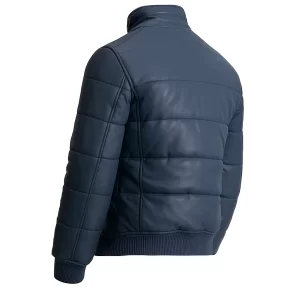 Alternative view of Men’s Blue Bomber Puffer Leather Jacket