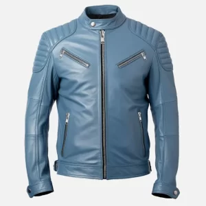 Men's Blue Cafe Racer Leather Jacket