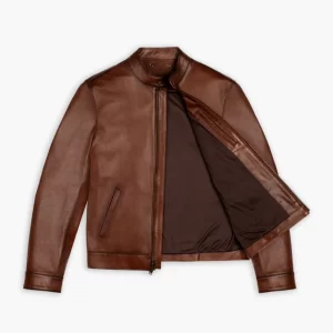 Alternative view of Mens Brown Banded Collar Bomber Leather Jacket