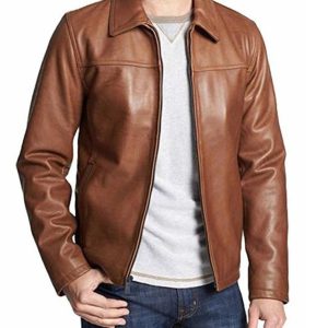 Alternative view of Mens Casual Brown Leather Jacket