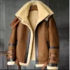 Men's Brown Double Fur Collar RAF Flight Bomber Aviator Sheepskin Jacket