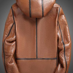 Alternative view of Mens Brown Leather Hooded Jacket