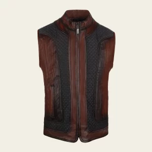 Men's Brown Ovine Contrasting Leather Vest