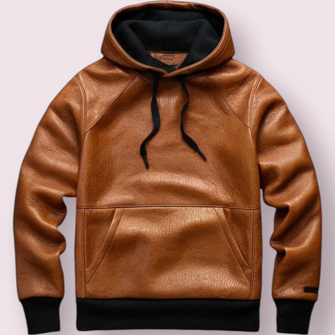 Men's Brown Real Lambskin Leather Hoodie