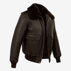 Alternative view of Mens Brown Shearling Bomber Leather Jacket