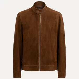 Men's Brown Suede Leather Biker Jacket