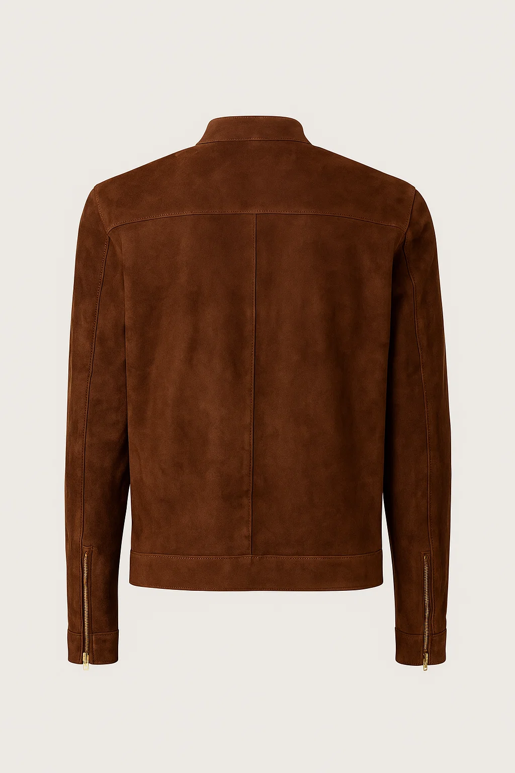 Men's Brown Suede Leather Biker Jacket - Image 2