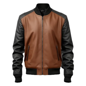 Men's Brown and Black Bomber Leather Jacket
