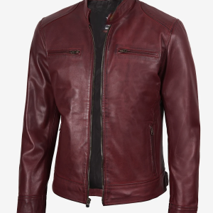 Alternative view of Men's Burgundy Biker Style Leather Jacket