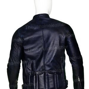 Alternative view of Mens Cafe Racer Navy Blue Biker Leather Jacket