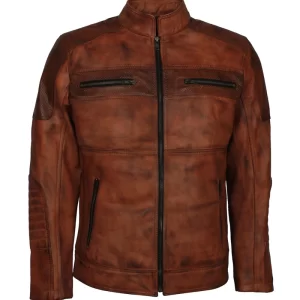 Alternative view of Cafe Racer Brown Motorcycle Jacket