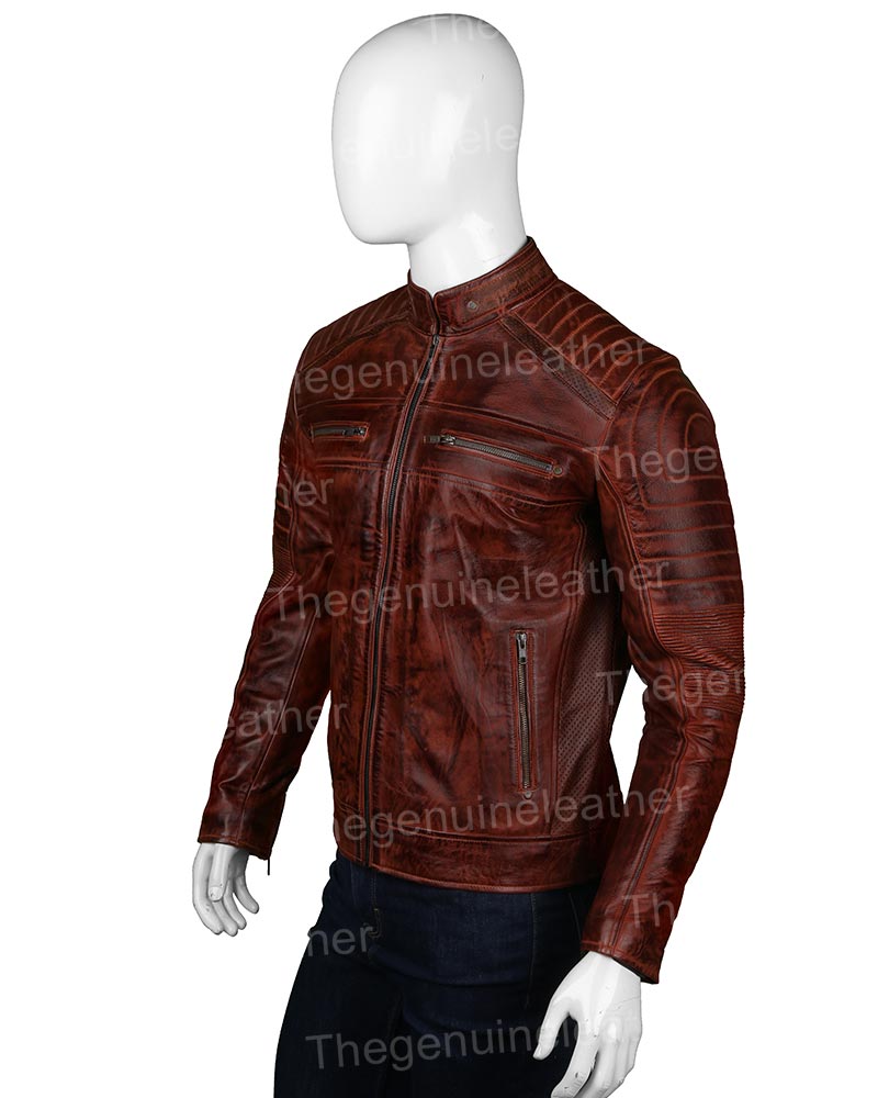 Mens Cafe Racer Brown Leather Jacket - Image 3