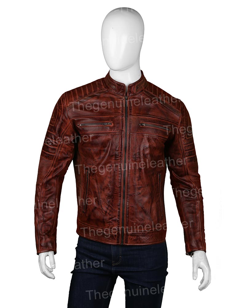 Mens Cafe Racer Brown Leather Jacket - Image 5