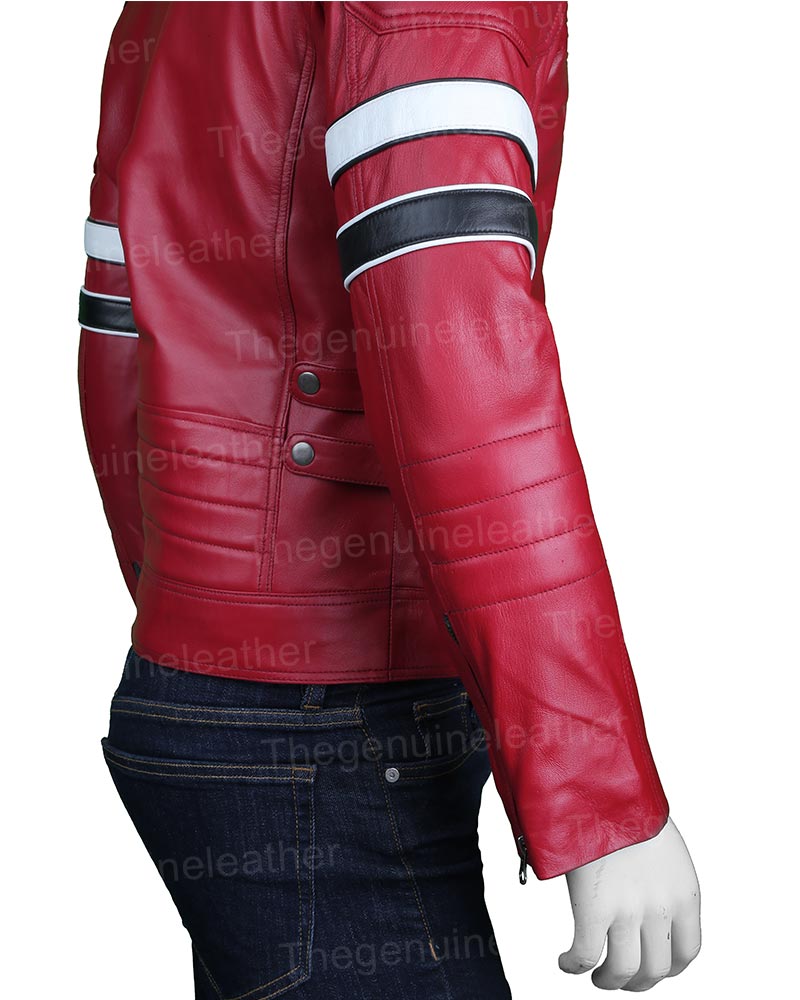 Mens Red Cafe Racer Jacket - Image 5