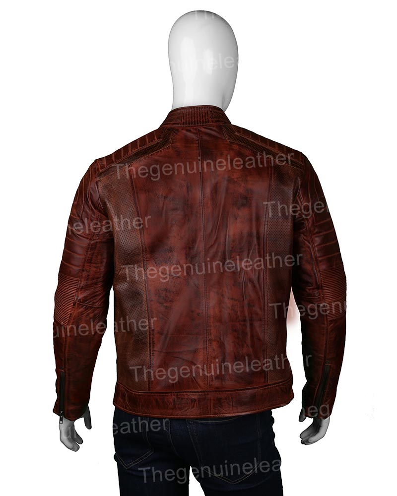 Mens Cafe Racer Brown Leather Jacket - Image 2