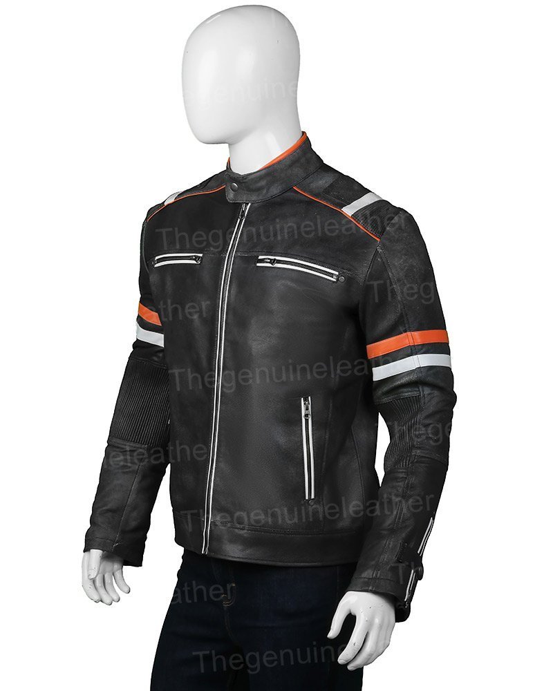 Mens Cafe Racer Motorcycle Leather Jacket - Image 2